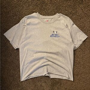 Hanes Cropped Light Gray Short Sleeve Tee with Blue Chest Logo